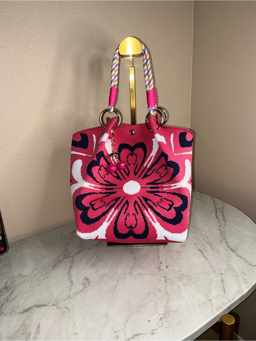 Pink Floral Tote Bag with Rope Handles Absolutely Stunning 🤩